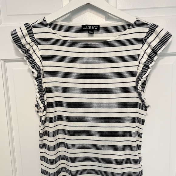 J. Crew Black and White Stripe Flutter Sleeve Top - Picture 1 of 7
